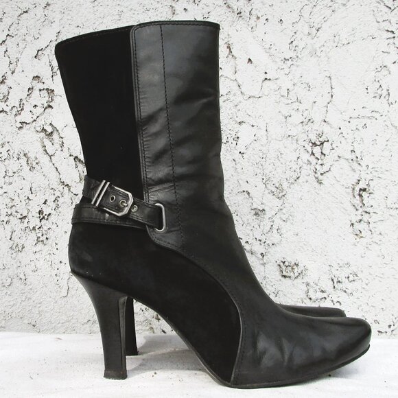 Cole Haan black leather suede high ankle boots 10 - Picture 3 of 7